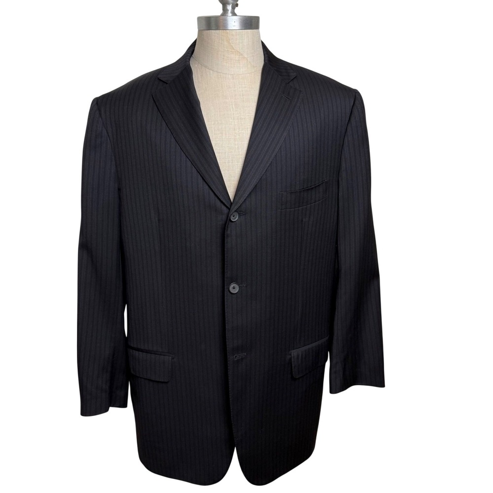Gianluca Isaia Napoli Mens US 46R 120s Wool Pinstripe Blazer Charcoal Gray Black